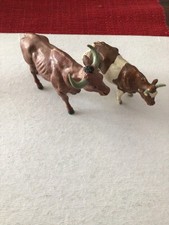 Vtg 1970s BRITAINS Bull  Cow BROWN WHITE Lead FARM ANIMAL FIGURES PLASTIC