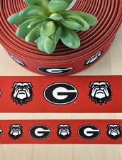 7/8  1.5" 1 YD Georgia Bulldogs Grosgrain Ribbon Collegiate Logo Ribbon