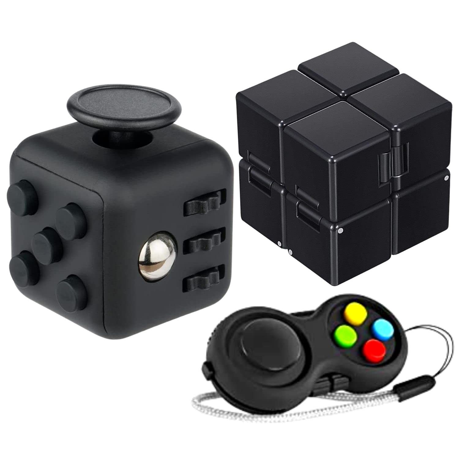 Yeefunjoy 3Pcs Nero Fidget Toys Giocattolo per Le Dita Cubo, Fidget Pad, Cubo In