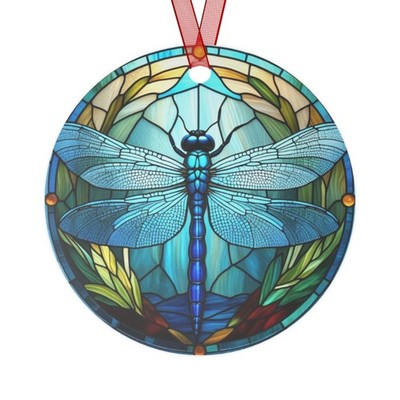 Blue Dragonfly Stained Look Metal Ornament 2-sided bug lover Holiday insect