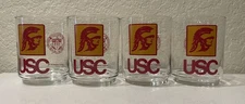 Set Of FOUR USC Trojans Vintage Double Old Fashion Tumbler Drinking Glasses COOL