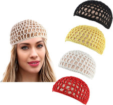 4 Pieces Thick and Short Mesh Hair Net for Women Crochet Cap Snood Hat Hairnet