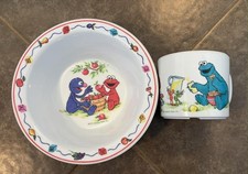 Vintage Sesame Street Melamine Bowl and Mug Set Elmo Grover Cookie Monster