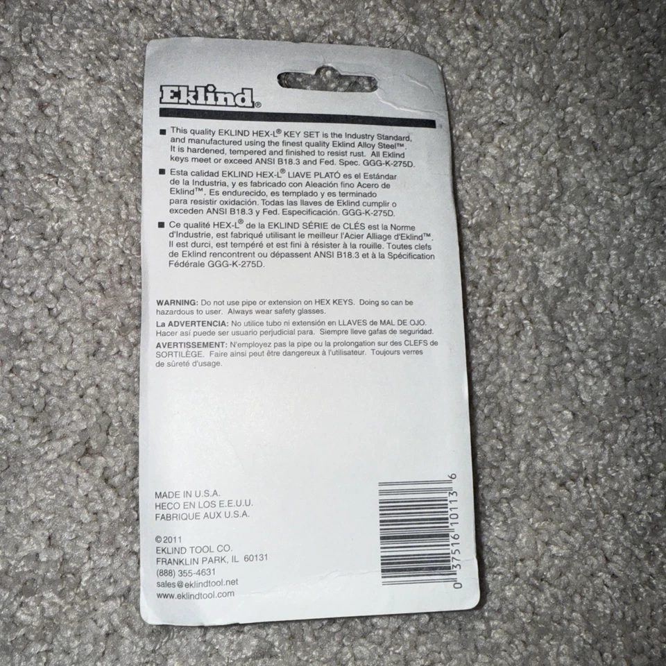 Eklind Tool 10113 Hex-L Key allen wrench - 13pc set SAE Inch Sizes .050-3/8 S... - Image 2 of 2