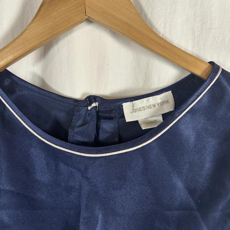 JONES NEW YORK POLYESTER SILKY Satin Sexy Navy PAJAMAS Set TANK TOP & PANTS L - Image 2 of 4