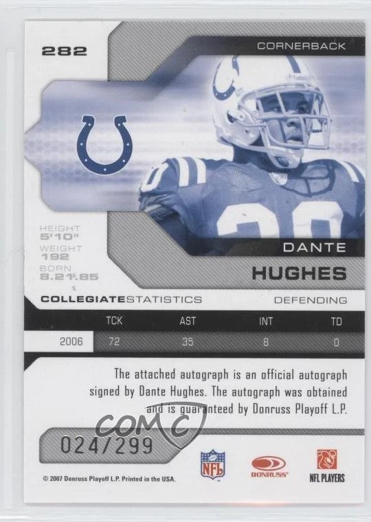 2007 Leaf Limited Rookie /299 Dante Hughes #282 Rookie Auto RC - Image 2 of 2