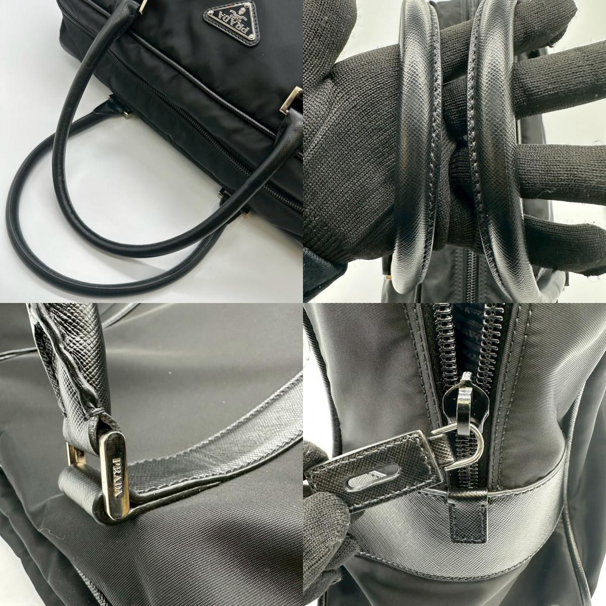 PRADA Triangle Logo Briefcase Business Hand Shoulder Bag Leather Auth R02139 thumbnail 8