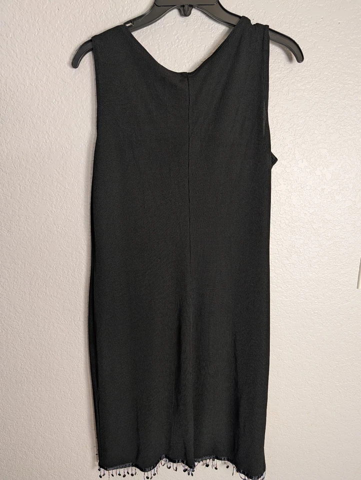 Vestido Ronni Nicole para mujer mediano negro con dobladillo con cuentas sin mangas malla sin mangas vintage Foto 2 de 4