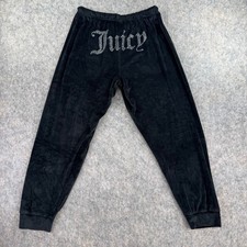 Juicy Couture Sleepwear Joggers Black Velour Bling Sz L PJ Lounge