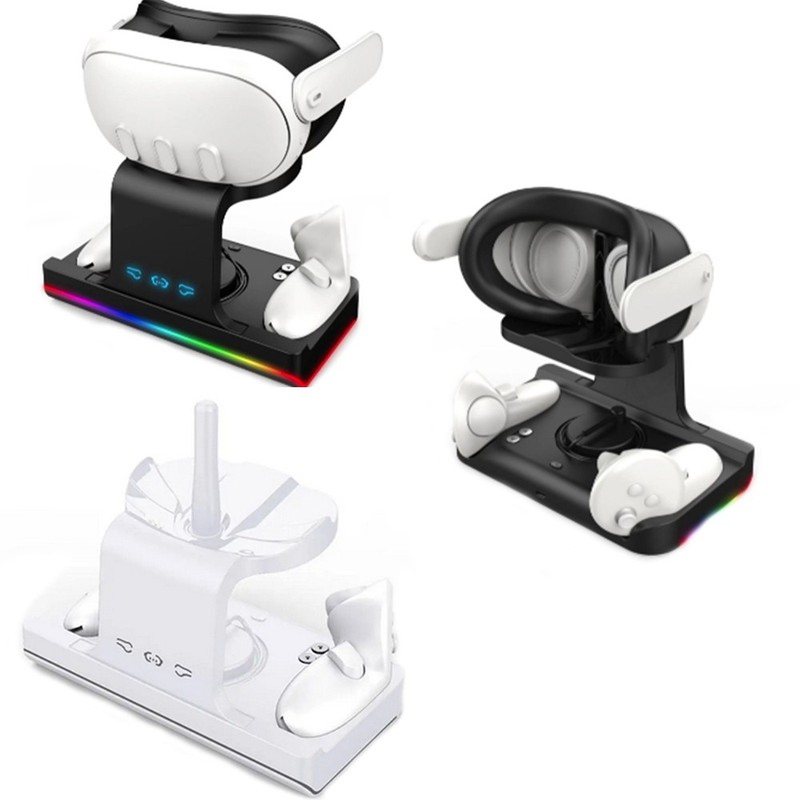 For Oculus Quest3 VR Headset Console Charging Dock Charger w/RGB light Accessory