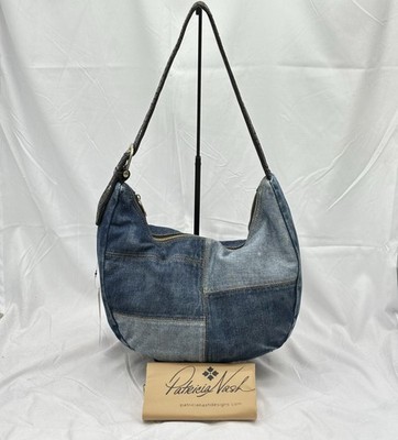 Patricia Nash Womens Lou Hobo Shoulder Bag Denim Patchwork Dark/Light Blue