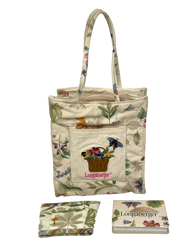 Longaberger Homestead Botanical Garden Small Tote + Coffee Sleeve & Post it's