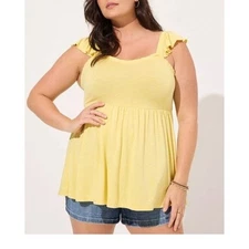 Torrid Babydoll Top Super Soft Slub Ruffle Shoulder Tank Yellow Size 5X NWT