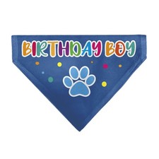 Birthday Boy Text Paw and Confetti Blue Multi Color Slip On Collar Bandana Only