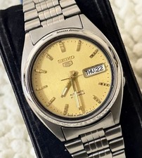 Seiko 5 Automatic Watch 21 Jewels Gold Dial 37mm Day Date Japan Made 7S26-0280