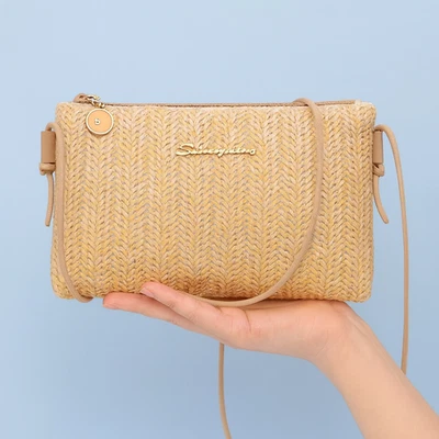 Women's fashion small crossbody bag with woven texture design - beige - Image 1 of 4