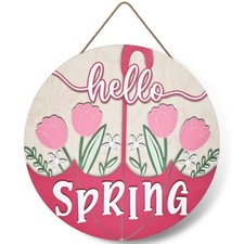 Spring Door Sign, Hello Spring Printed Wooden Door Sign, Flat Printed Design ...
