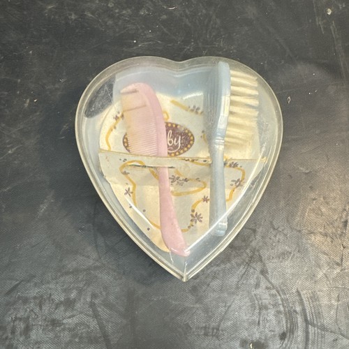 Vintage Infant Baby Blue  Hair Brush and Comb Set USA Heart Shape