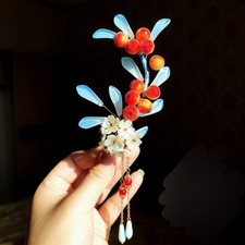 Red Berry Tassel Liuli Hair Clip Chinese Style Hanfu Cheongsam Hair Accessory