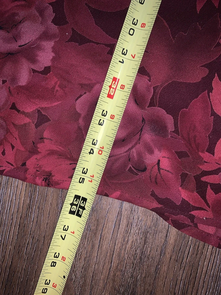 Vintage Pierre Cardin Red Burgundy Floral Rose Chiffon Midi Skirt Size XS - Image 4 of 4