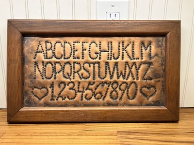 Rustic Style Wall Art Framed Punched Metal Alphabet Sampler Hearts 9.5'' x 16''