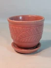 Vtg McCoy Pottery Pink Fern Flower Pot Planter Attached Saucer Small MCM 3.5"