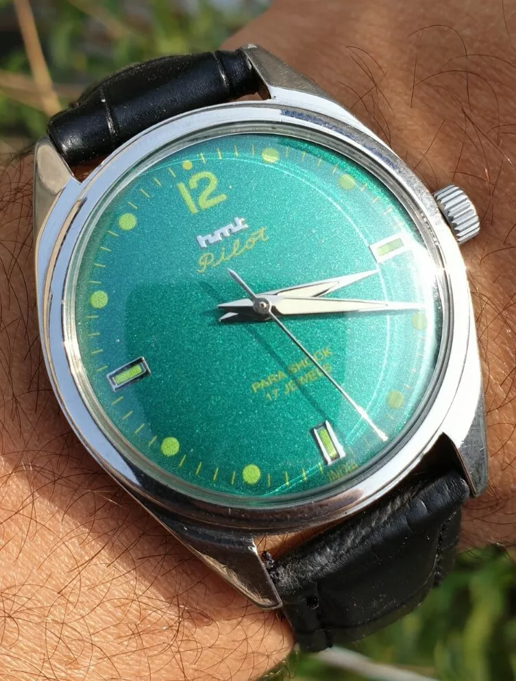 Vintage HMT Pilot Hand Winding 17 Jewels Para Shock Men s Watch eBay