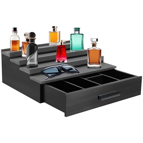4-Layer Cologne Organizer For Men, Cologne Stand With Hidden Compartment black