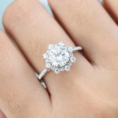 2 Ct Round Cut Simulated Diamond Snowflake Engagement Ring 14k White Gold Plated