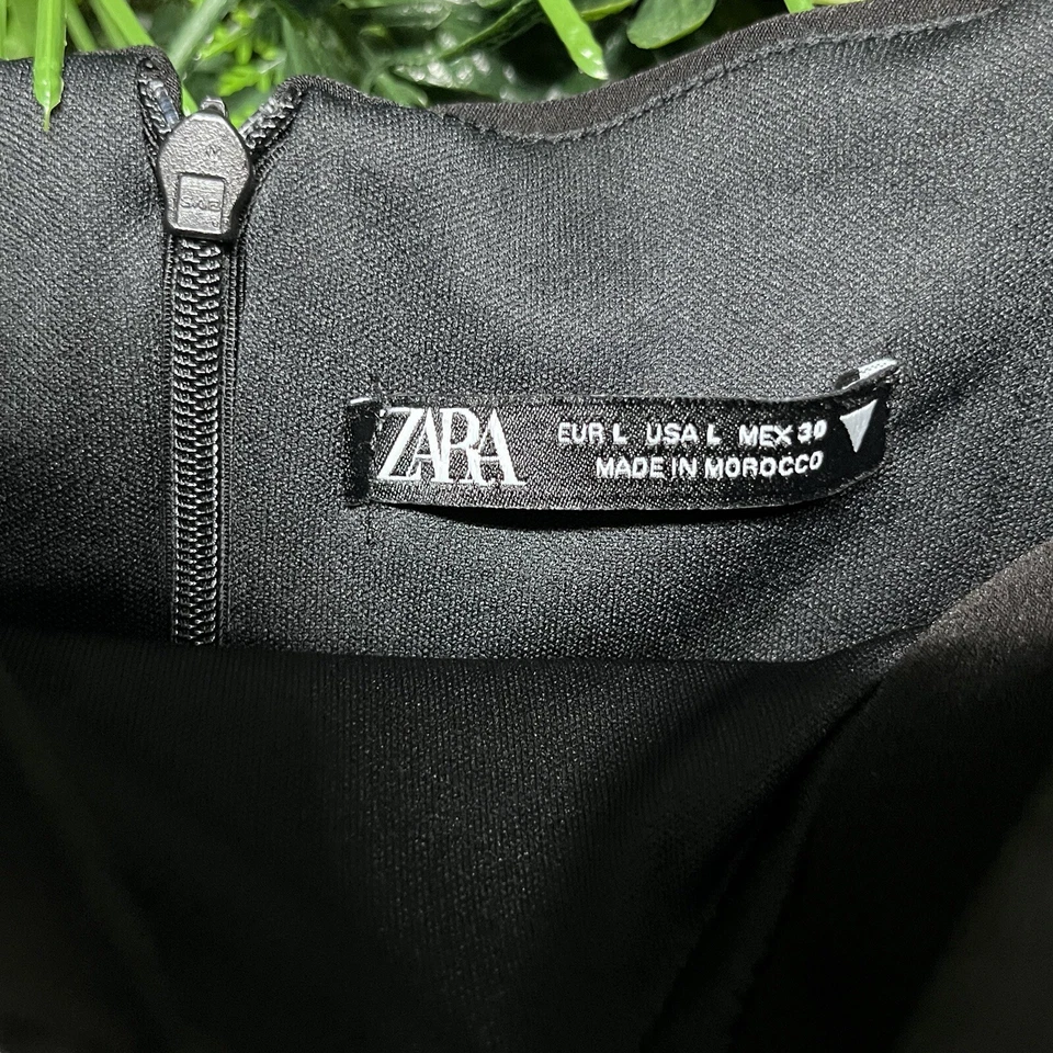 ZARA Dress Large Black Puff Sleeve Women Ruffled Cocktail Statement Mini  2468 - Image 4 of 4