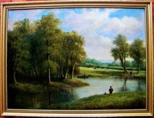 Andrew W Melrose USA 1836-1901 very nice landscape with persons animals signed 