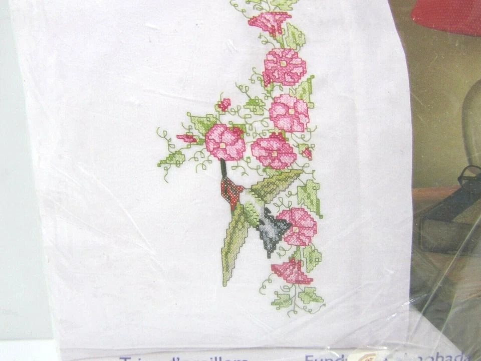 Plaid Bucilla 2 stamped Pillowcases Hummingbird Floral 20" by 30" New in Package - Image 2 of 4