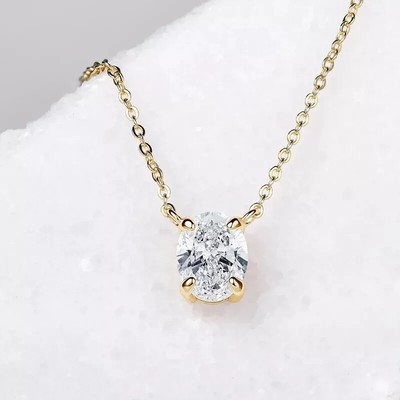 3Ct Pendant Necklace 14K Yellow Gold Finish VVS1/D/Excellent Oval Cut Diamond