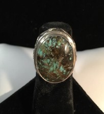 LARGE OVAL TURQUOISE SOUTHWESTERN STERLING SILVER FANCY RING SIZE 6