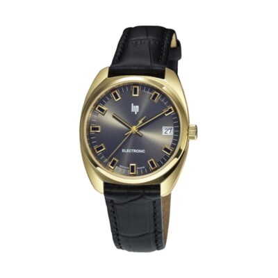 LIP GENERAL DE GAULLE 671878 Mens Black Leather Strap Black Dial Watch 35mm