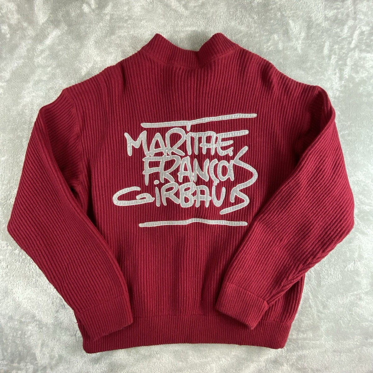 新品 MARITHE＋FRANCOIS GIRBAUD ニットコート L Marithe Francois Girbaud Sweater Medium Red Ribbed Knit Full Zip