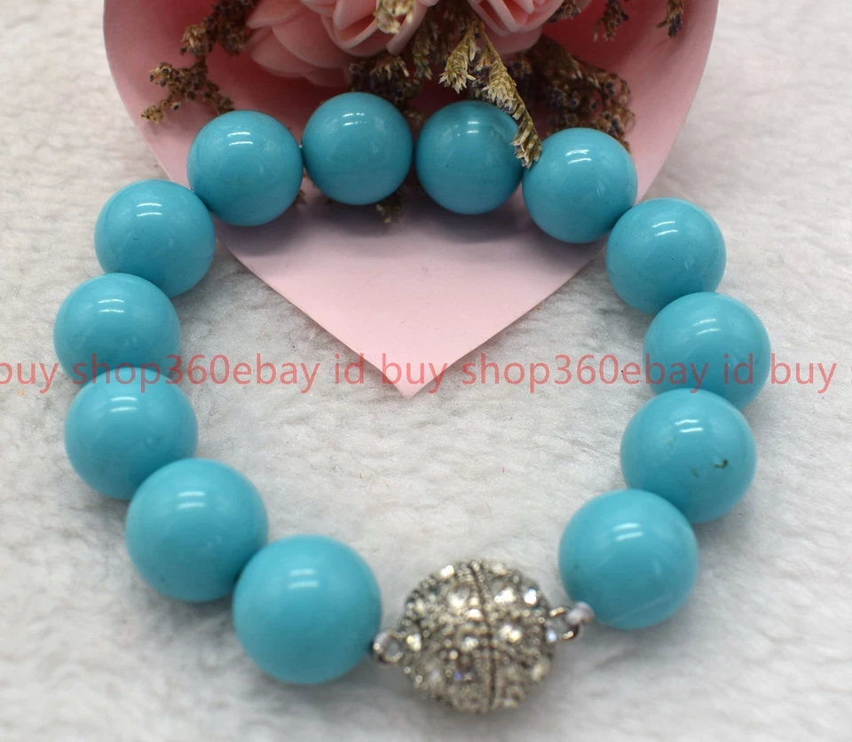 Pretty 14mm multicolor Shell Pearl (Not Pearl ) Gems Round Beads Bracelet 7.5in - Image 3 of 4