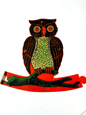 vtg Beistle Halloween Diecut Favor-ette Owl on Tree Brance COMPLETE