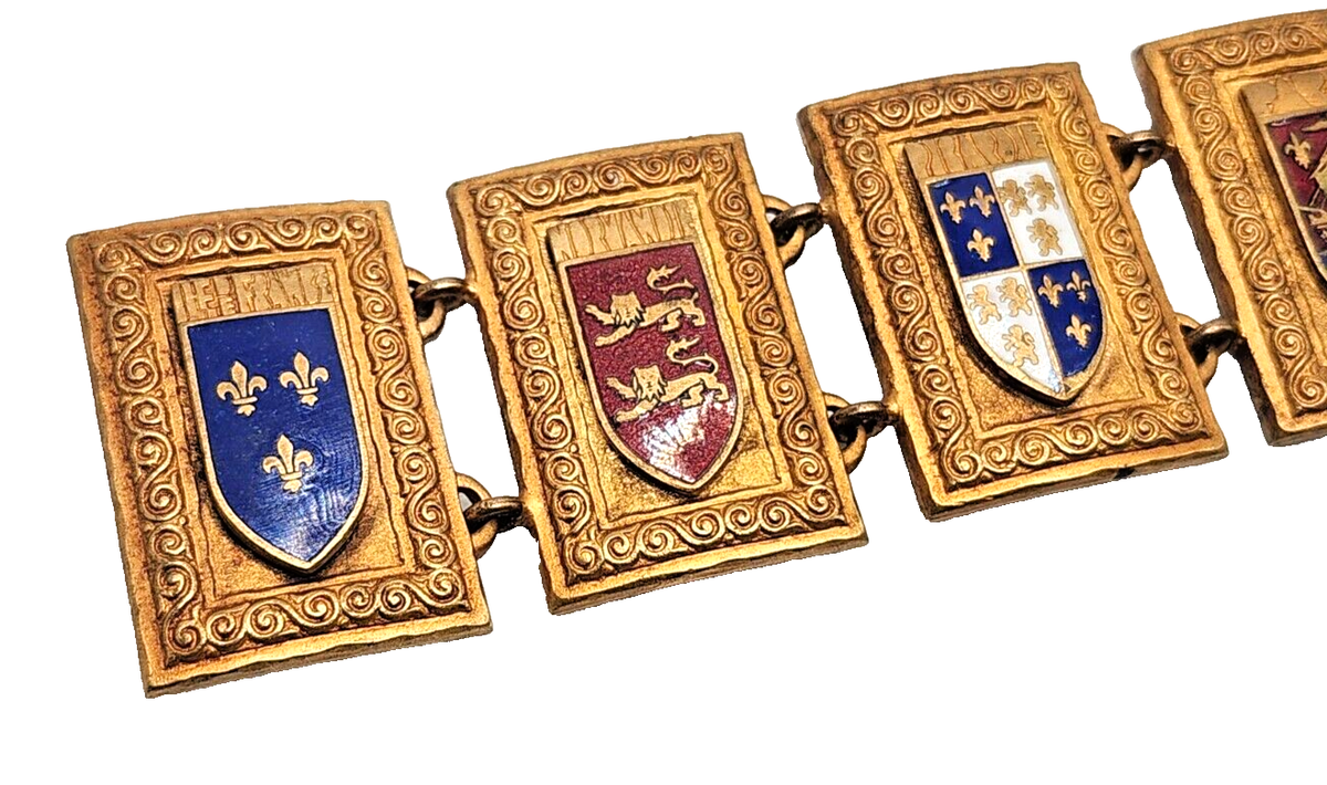 Vintage 1940s WWII French 7 Panel Coat of Arms Enamel Normandie