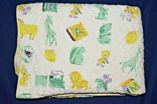Vintage Baby Crib Quilt Light Yellow Trains Giraffes Lions Horses Dogs Squirrels