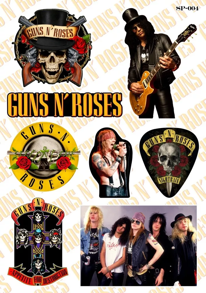 Guns N Roses Sticker Pack, GNR Guns And Roses American Hard Rock Band Logo