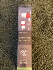  NEW E-CIRCUIT EARBUDS, RED & WHITE,Tangle-Free 4-Ft CORD 3.5mm JACK,SMARTPHON