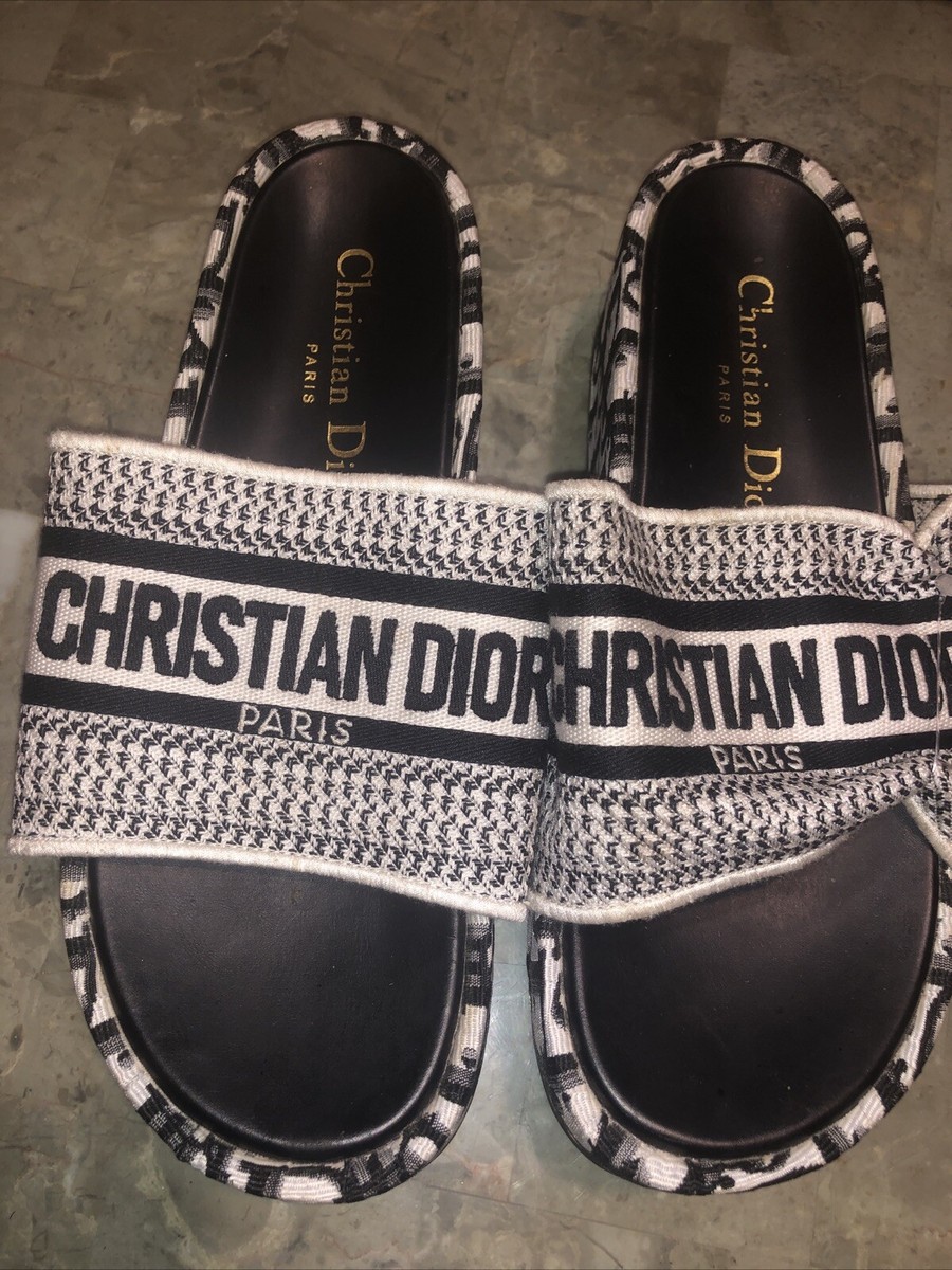 DIOR DWAY EMBROIDERED DENIM WEDGE SANDALS | eBay