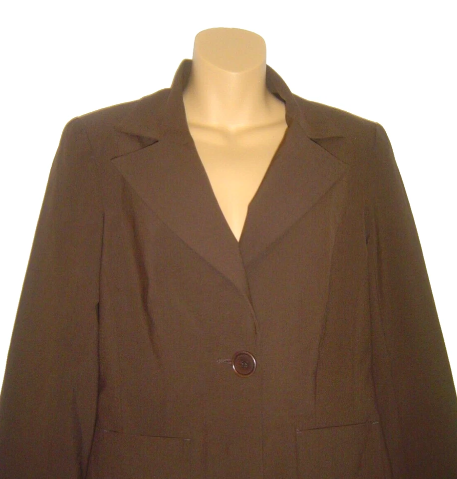 Blazer Trina Turk Marrón Oscuro Un Botón Delantero Manga Larga Campana Chaqueta Talla 6 Foto 2 de 4