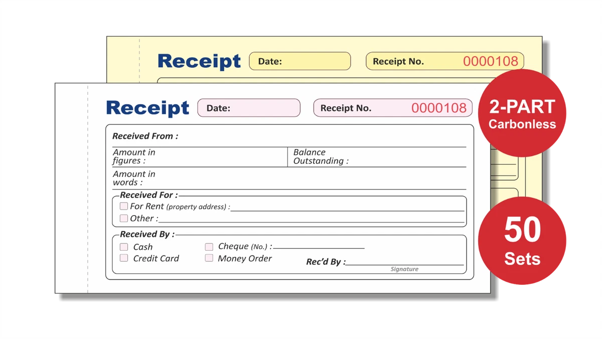 Lotus NCR Receipt Book Duplicate Voucher Pad - 70 x 140mm, 50 Sets  
