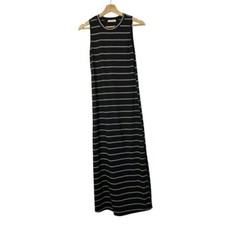 Boutique Promesa Black & White Stripe Ribbed Midi Bodycon Dress M