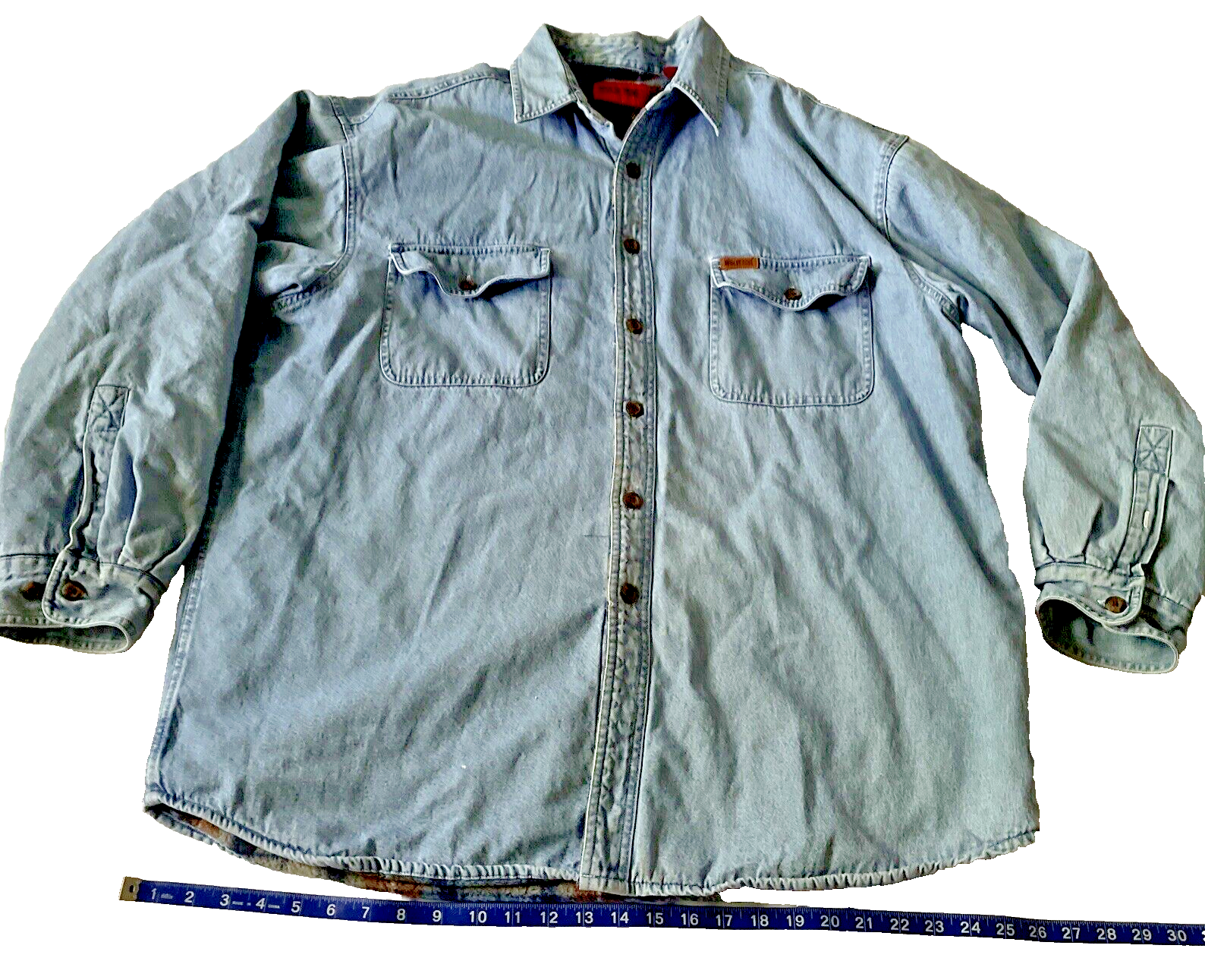 Jacket Denim Jean Trucker Biker Button Up XL Men Fleece Lined Warm Medium-image