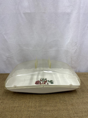 VINTAGE MID CENTURY KÄSE BUTTER BROT KÜCHE AUFBEWAHRUNG RETRO BLUMEN GROß