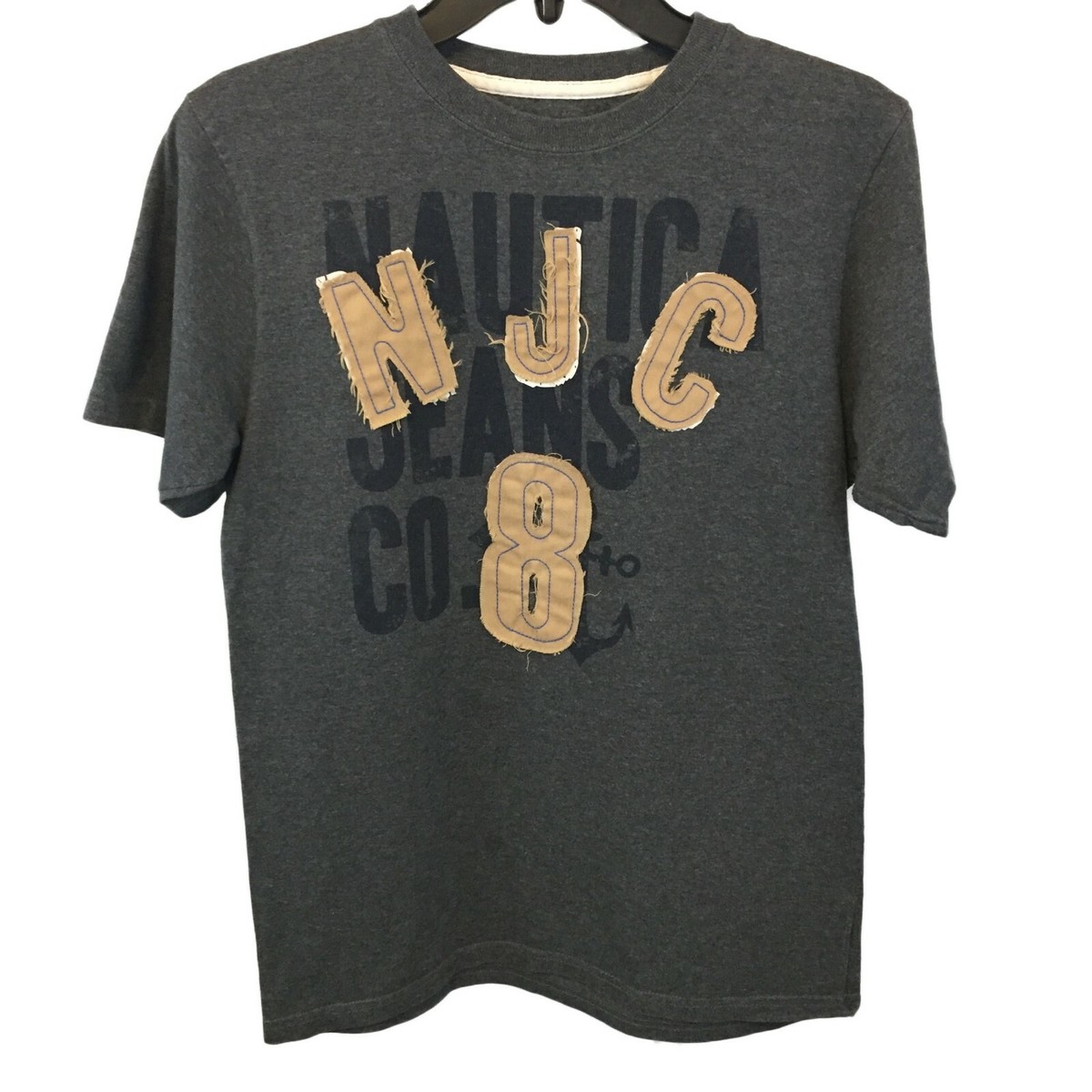 90〜00s Nautica ds knit black Vintage 90s Nautica T Shirt Sewn On N J C 8 Dark Gray Cotton Blend