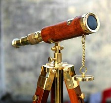 Nautical Brass Antique Telescope W/Wooden Tripod Collectible Marine Scope For Gi